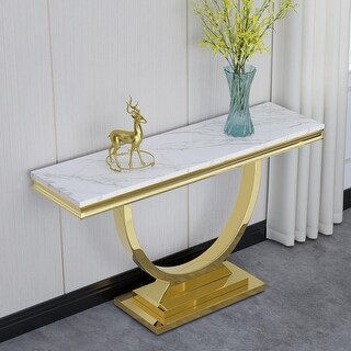 Marble Console Table with Gold U-Shape Base, Modern Luxury Entryway ...