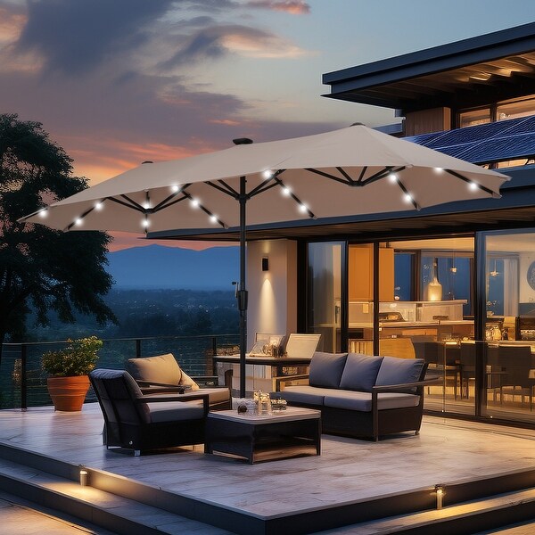 Autlaycil 13ft Extra Large Patio Umbrella with Solar Lights