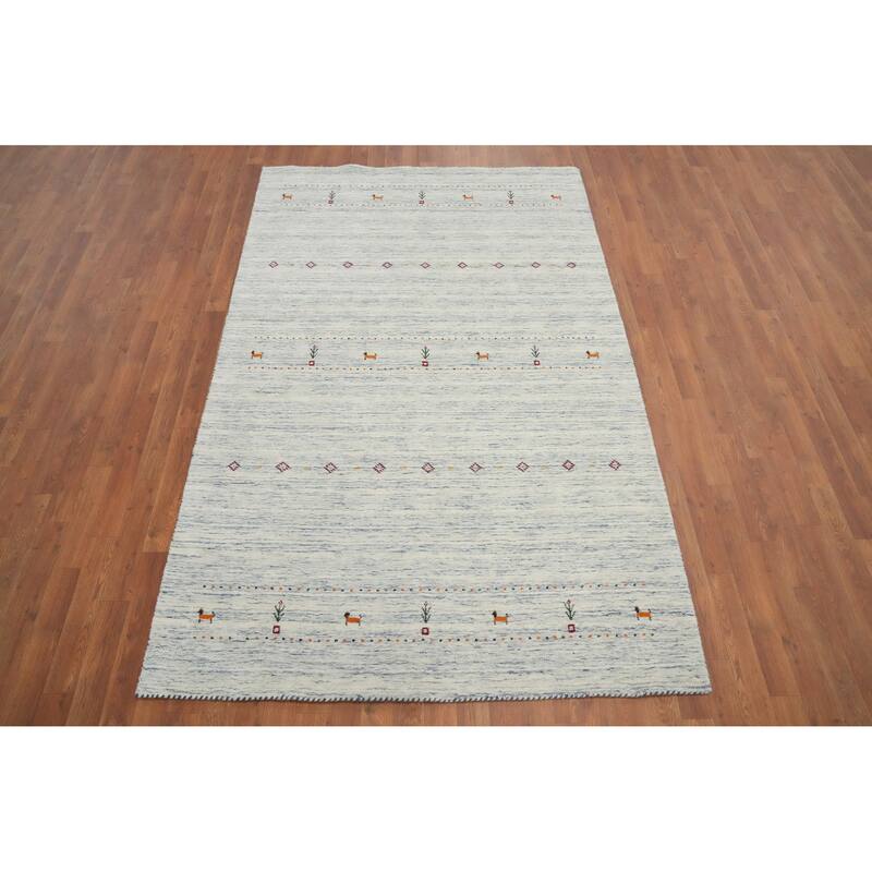 Hand Knotted Oriental 100% Wool Carpet Tribal Animal Pictorial Beige & Ivories Gabbeh Area Rug - 7' 9'' X 4' 11''