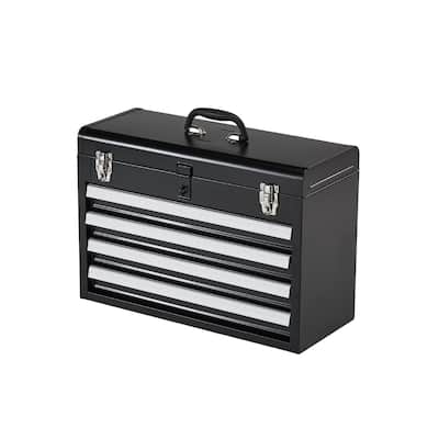 20.5-Inch Black Portable Metal Toolbox with 4 Drawers and Auto-Locking System - 20.5 x 8.6 x 14.2 in