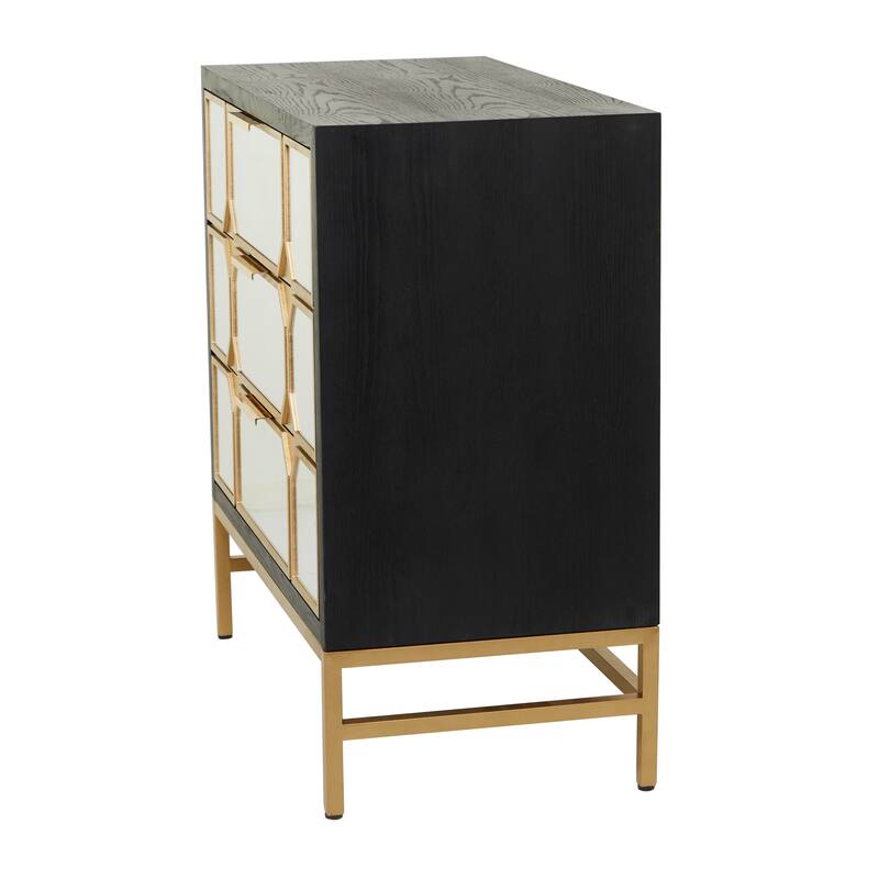 Gold Wooden 3 Door Room Cabinet or 3 Drawer Chest with Mirrored Front