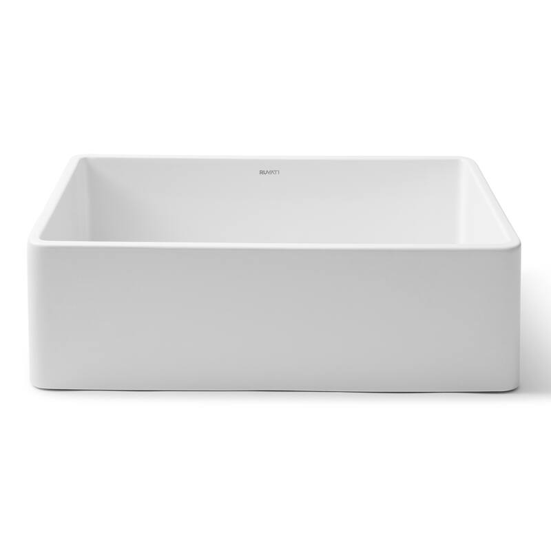 Ruvati 33 x 20 inch Fireclay Reversible Farmhouse Apron-Front Kitchen Sink Single Bowl - White -