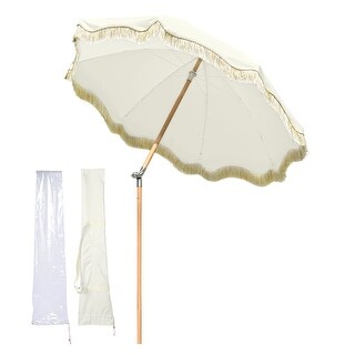 LAGarden Terrassenschirm Mit Fransen – 180 Cm Durchmesser, UV 50+, Schwarz-Gold, Gatsby-Style