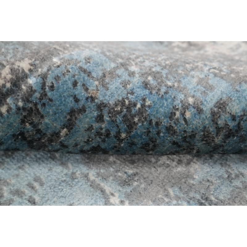 Hand Knotted Oriental Viscose Silk Carpet Modern Abstract Greys & Charcoal Abstract Area Rug - 6' 3'' X 4' 5''