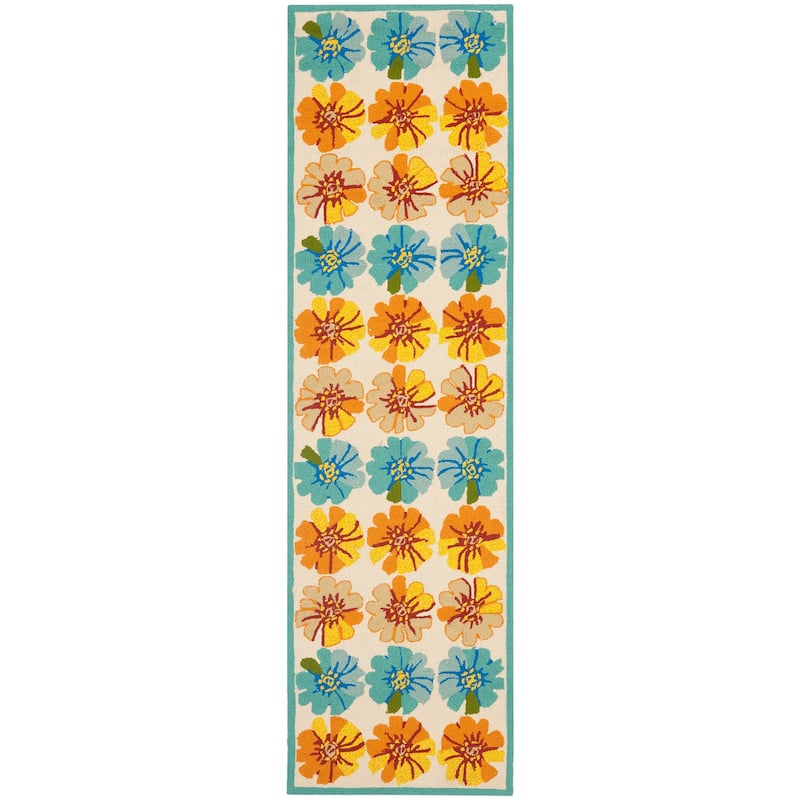 SAFAVIEH Handmade Four Seasons Wigdis Floral Rug - 2'3" x 6' Runner - Ivory/Blue