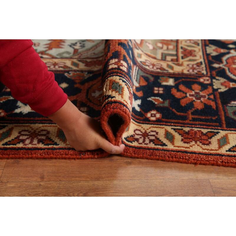 Geometric Heriz Serapi Indian Area Rug Handmade Orange Wool Carpet - 8'11"x 11'9"