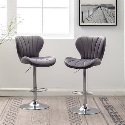 Upholstered Adjustable Swivel Barstools (Set of 2)
