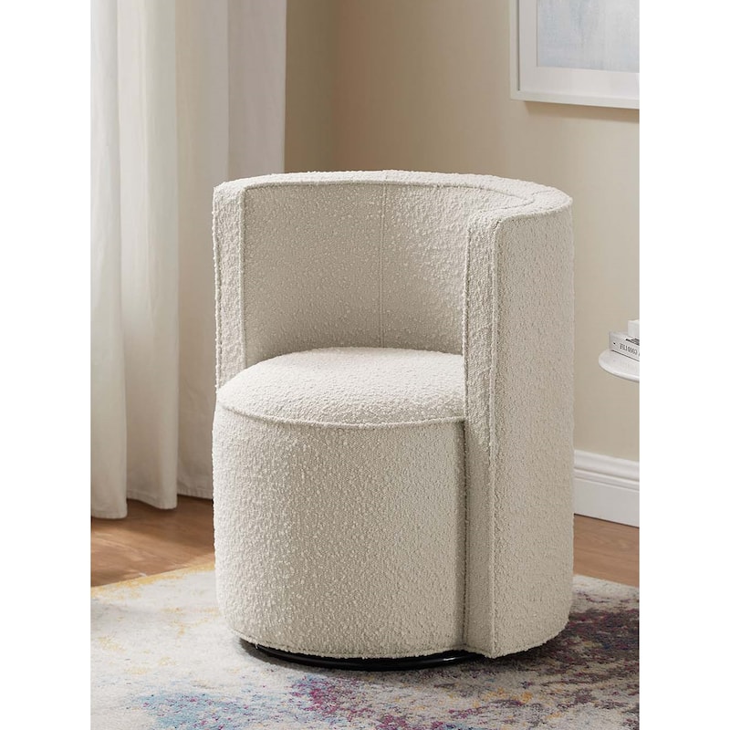 Kerman Sleek Modern Ivory Fabric Upholstered Swivel Accent Chair