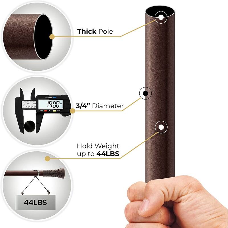 Extendable Curtain Rod for Door & Windows Adjustable Heavy Duty Iron Drapery Pole with Wood