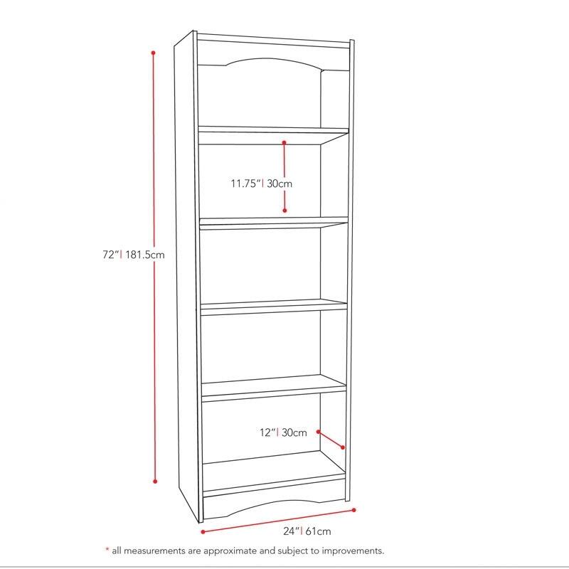 72" Tall White Wood Bookcase with Arched Open Back Slim Space-Saving Shelf for Home or Office - 72" H x 24" W x 12" D