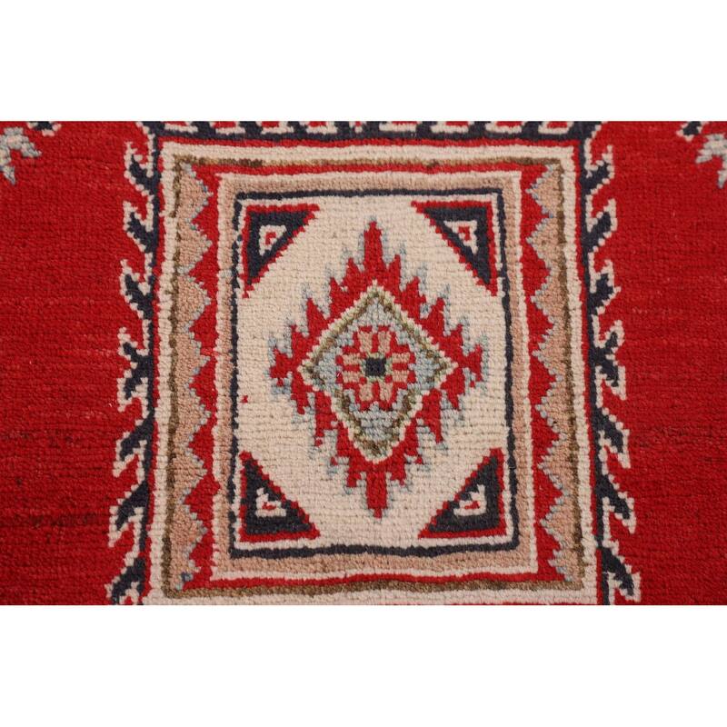 Red Geometric Kazak Oriental Foyer Rug Handmade Accent Wool Carpet - 3'3" x 5'9"