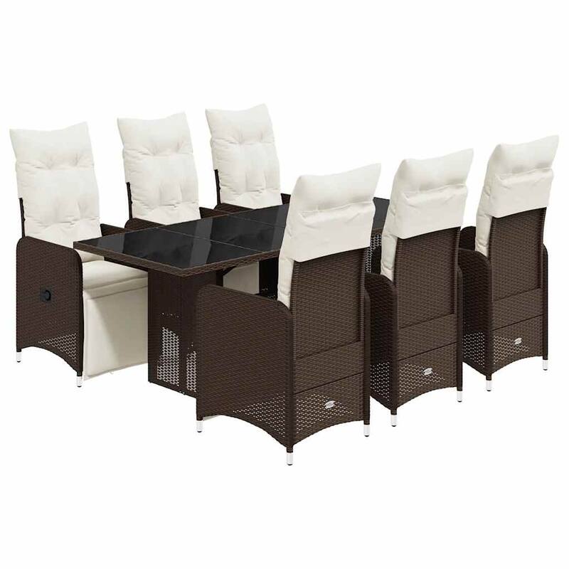 vidaXL Patio Bistro Set with Cushions Outdoor Table and Chairs Brown Poly Rattan - 59.1" x 35.4" x 29.5"