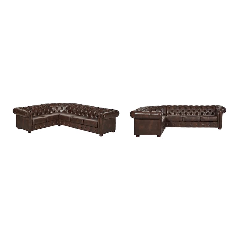 Gdansk 6-Seat L-Shaped Chesterfield Sectional Sofa - Brown Bonded Leather