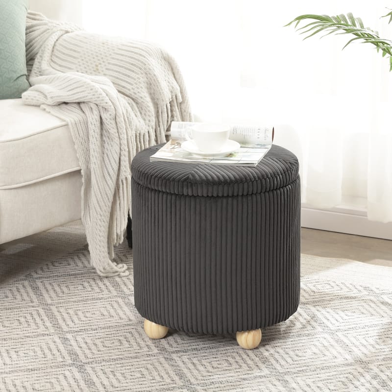 Adeco Round Velvet Storage Ottoman