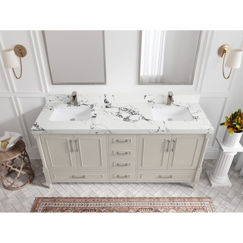 Willow Collections 72 in. W x 22 in. D Aberdeen Double Sink Bathroom Vanity with Countertops - 2" Viola Night - Fine Grain