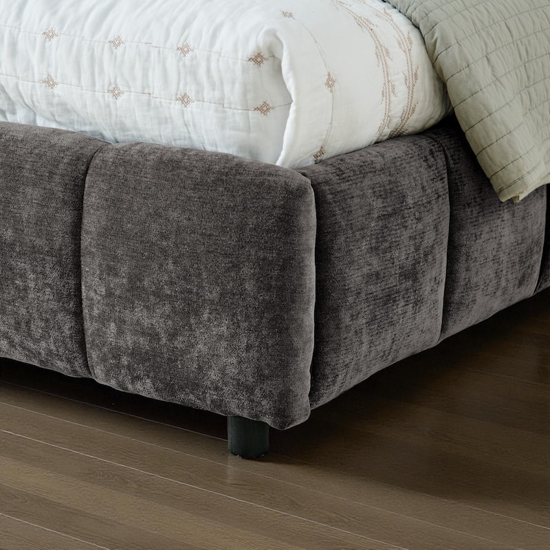 California King Upholstered Bed Frame with Chenille Fabric Headboard and Underbed Storage Drawers Modern Platform Bed