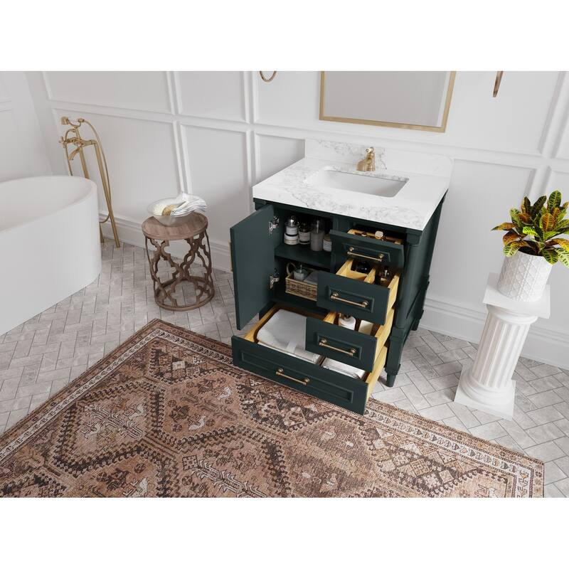 Willow Collections 30 in. W x 22 in. D Aberdeen Single Sink Bathroom Vanity in Dark Forest Green with Countertop