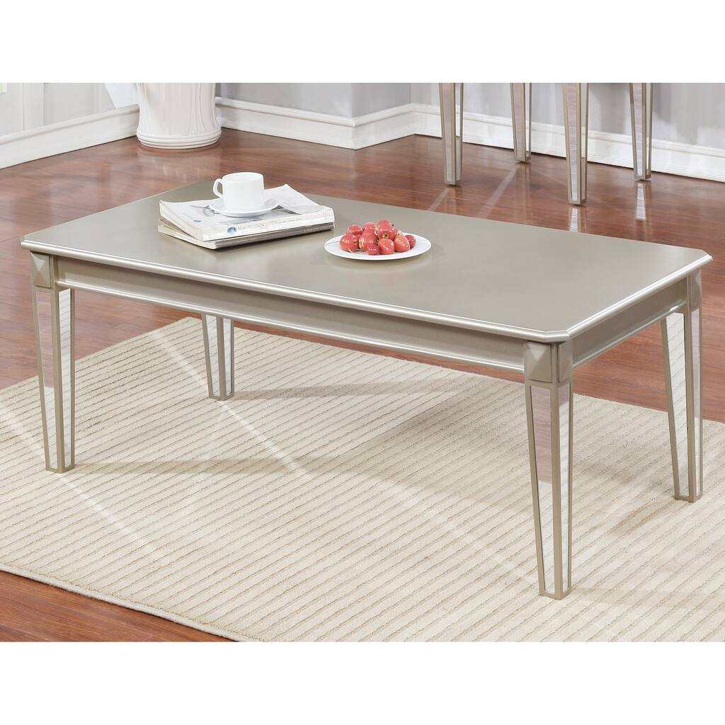 Contemporary Wood Coffee Table with Mirrored Legs