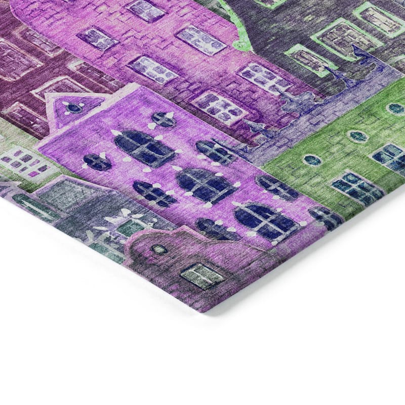 HomeRoots Village Houses Transitional Rectangle Outdoor Rug