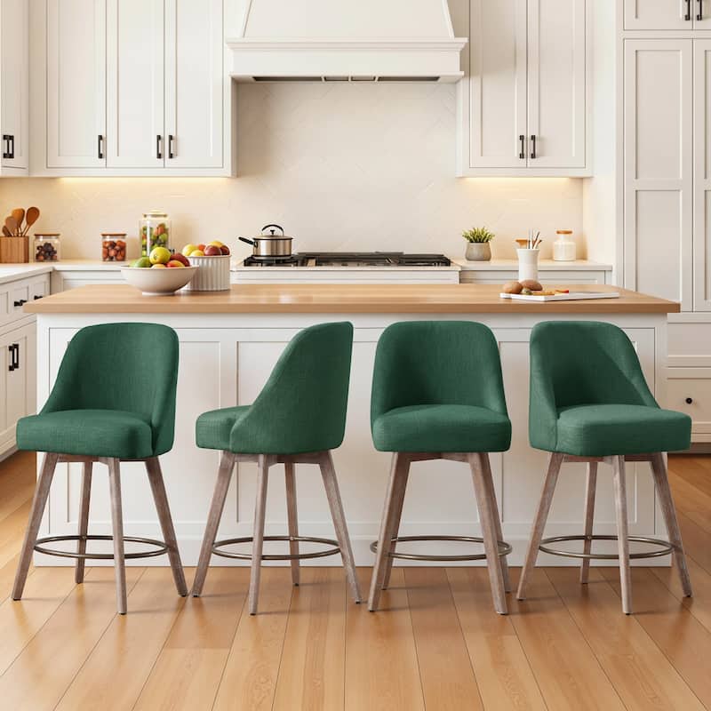 26" Upholstered Counter Height Swivel Bar Stool, Counter Stools with Solid Wood Legs - 39.37"H x 22.44"D x 21.65"W