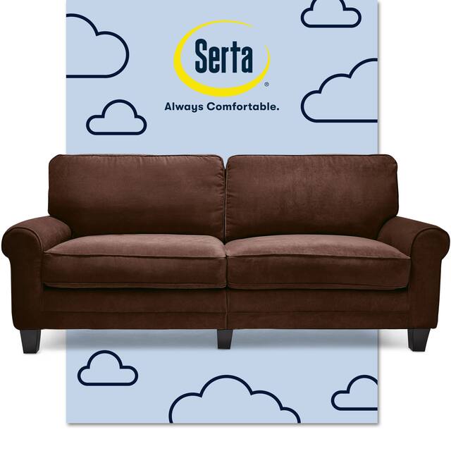 Serta Copenhagen 73" Sofa Couch for Two People, Pillowed Back Cushions and Rounded Arms, Durable Modern Upholstered Fabric - Brown