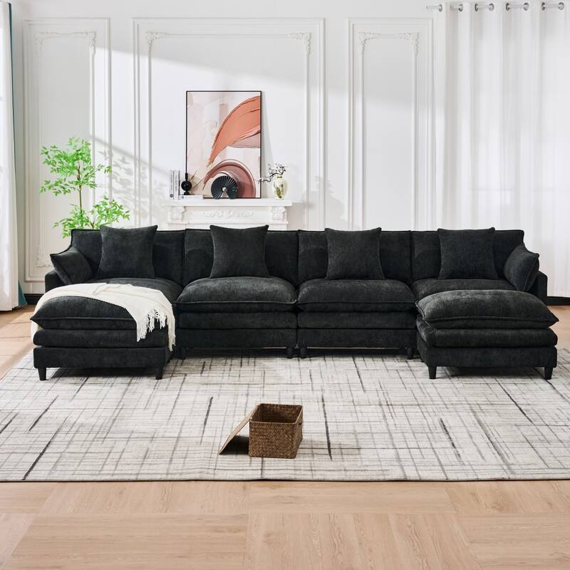 140.9" U-shaped Cashmere Modular Sectional Sofa with 2 Movable Ottomans