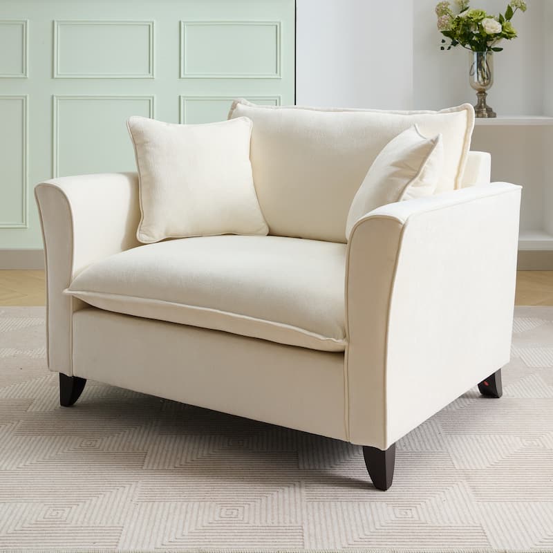 Oversized Chenille Accent Chair with Pillow for Living Room