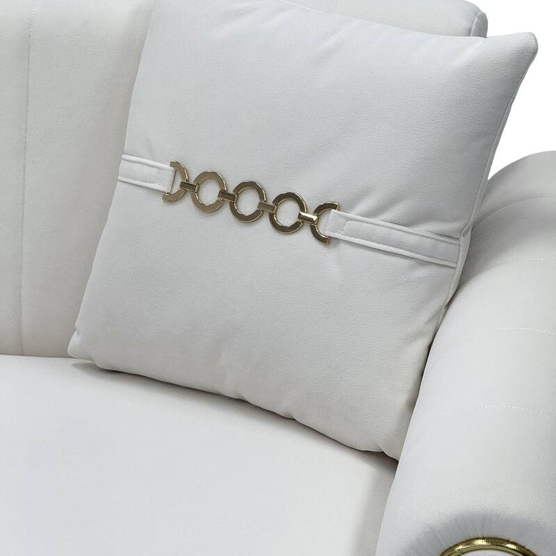 Roomfitters 87.4 Inch 3 Seater Elegant Modern Upholstered Sofa with Gold Metal Trim, Vertical Channel Tufted Back