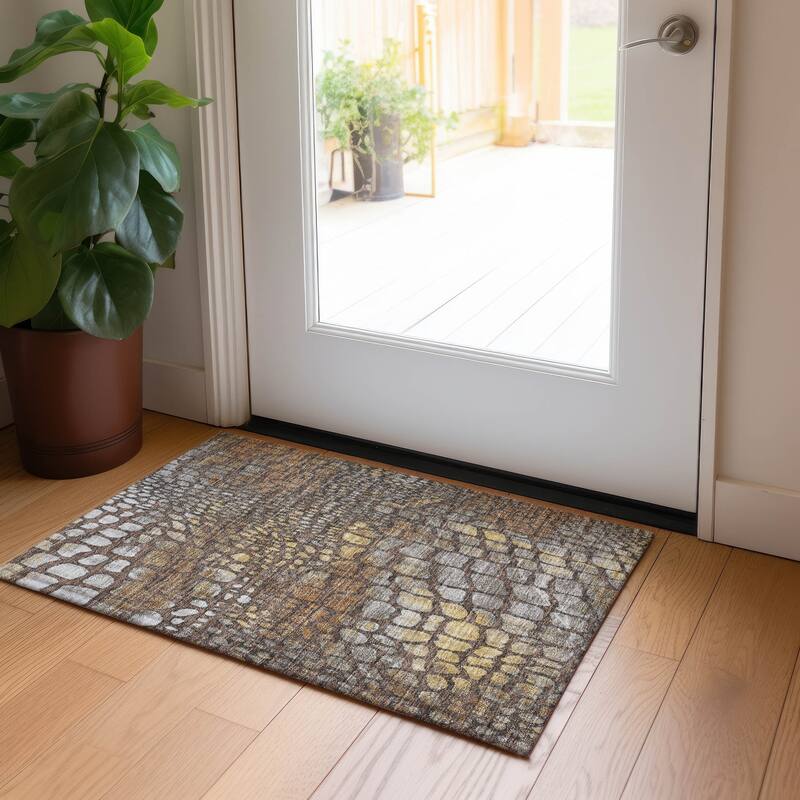 Machine Washable Indoor/ Outdoor Modern Cobble Chantille Rug - Chocolate - 1'8" x 2'6"