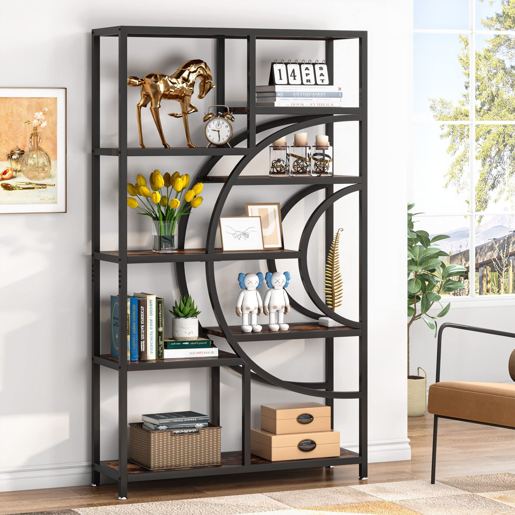 Tribesigns 6 Tier Etagere Bookcase, 71 Inch Industrial Bookshelf, Free  Standing Open Book Shelves Storage Display Shelf, Wood Shelving Units  Organizer