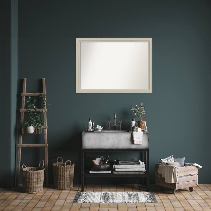 Romano Silver Narrow Framed Non-Beveled Custom Wall Mirror, Bathroom Vanity Mirror