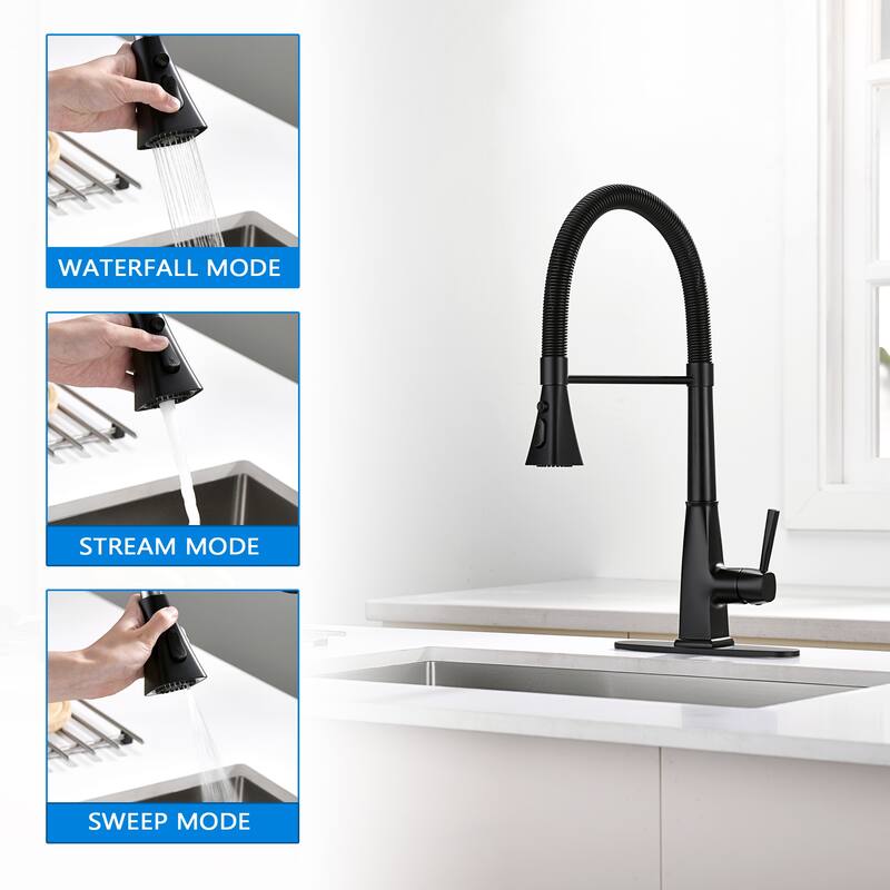 Single Handle Spray 3 Modes Pull Down Kitchen Faucet with Soap Dispenser