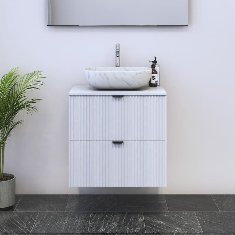 Nicole 2S 60 Floating Bathroom Vanity (24" Width) - 18" Vessel White - White