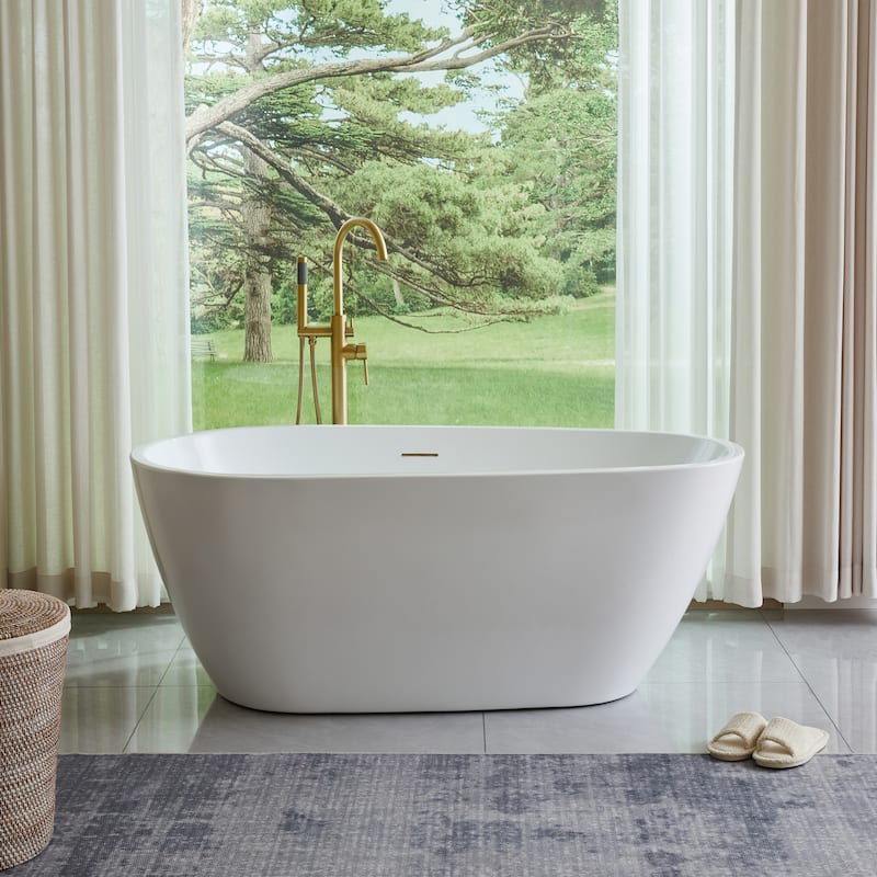 Vanity Art 59" Acrylic Freestanding Soaking Bathtub - White/Integrated Overflow