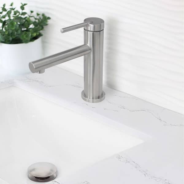 slide 2 of 13, STYLISH Stainless Steel Single Handle Single Hole Bathroom Faucet - Faucet Height: 6 3/8" Spout Height: 3 7/8" Brushed Stainless Steel