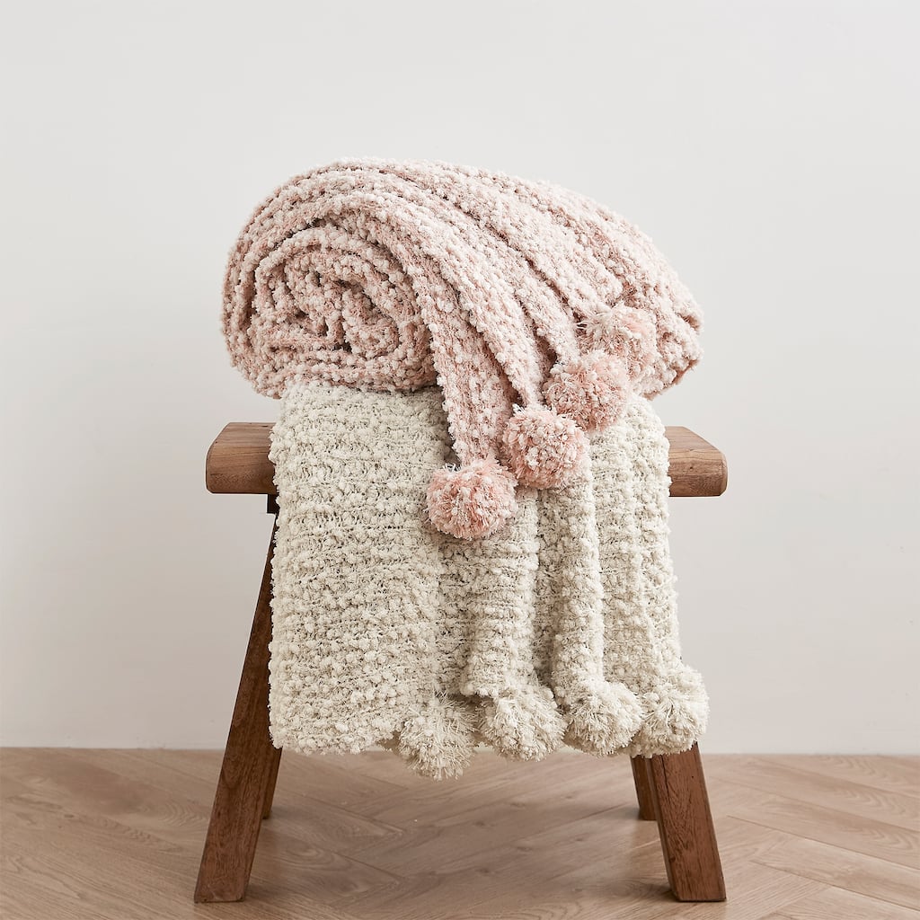 Cozy Potato® Pom Pom Yarn Knit Throw Blanket