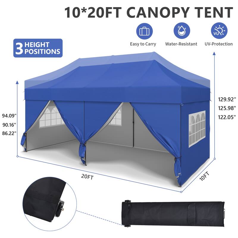 Ainfox 10x20 Heavy Duty Pop up Canopy Tent,Outdoor Shade Instant Folding Event Gazebo with Wheeled Bag