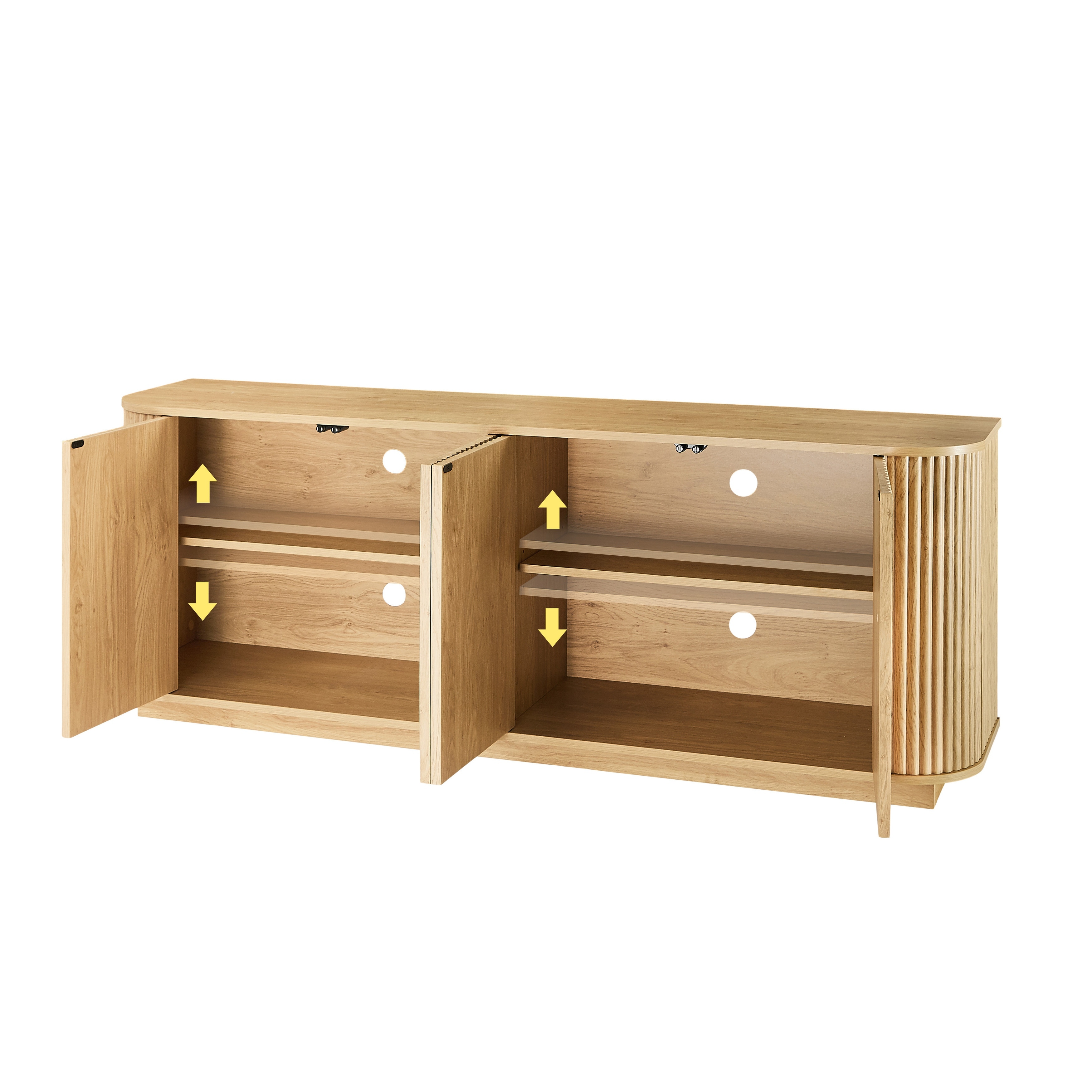 Wave Pattern Storage Cabinet, Stylish Wooden Sideboard with Pressed Spring Door