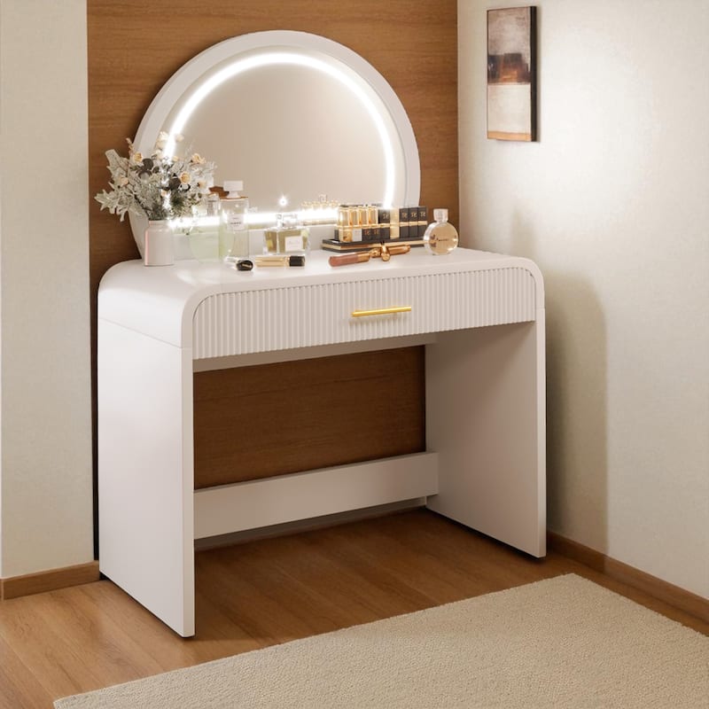 39" Vanity Table with Touch LED Mirror, Makeup Desk with Drawer and Removable Mirror for Bedroom