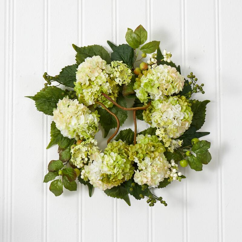 Hydrangea Artificial Wreath, 22-Inch, Unlit