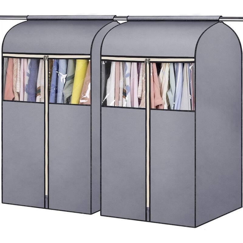 35" Hanging Clothes Bag, Fully Sealed Hanger with Clear PVC Protective Cover for Wardrobe, Sweaters, Suits - Green