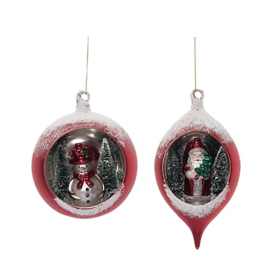 Transpac Glass Santa/Snowman In Globe Ornament Set of 2 Christmas Home Decorations - Multicolor