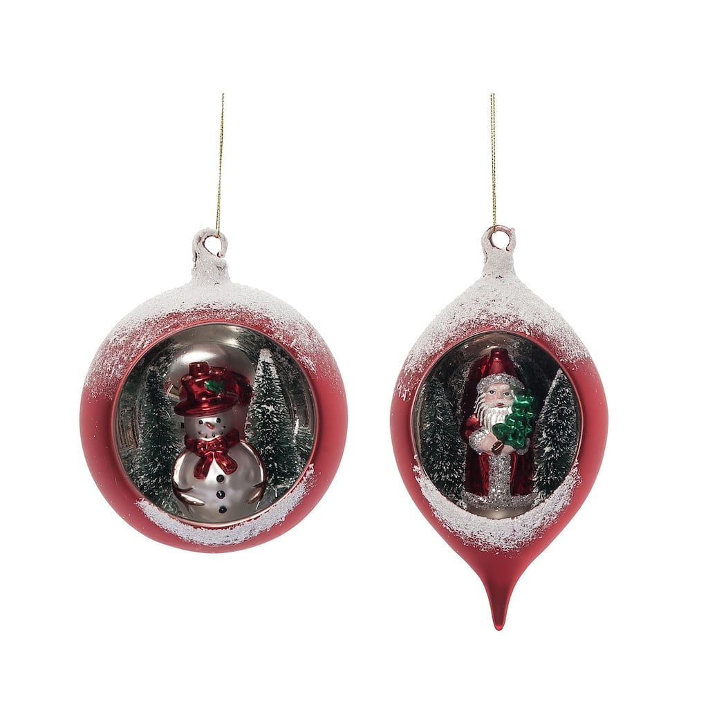 Transpac Glass Santa/Snowman In Globe Ornament Set of 2 Christmas Home Decorations - Multicolor