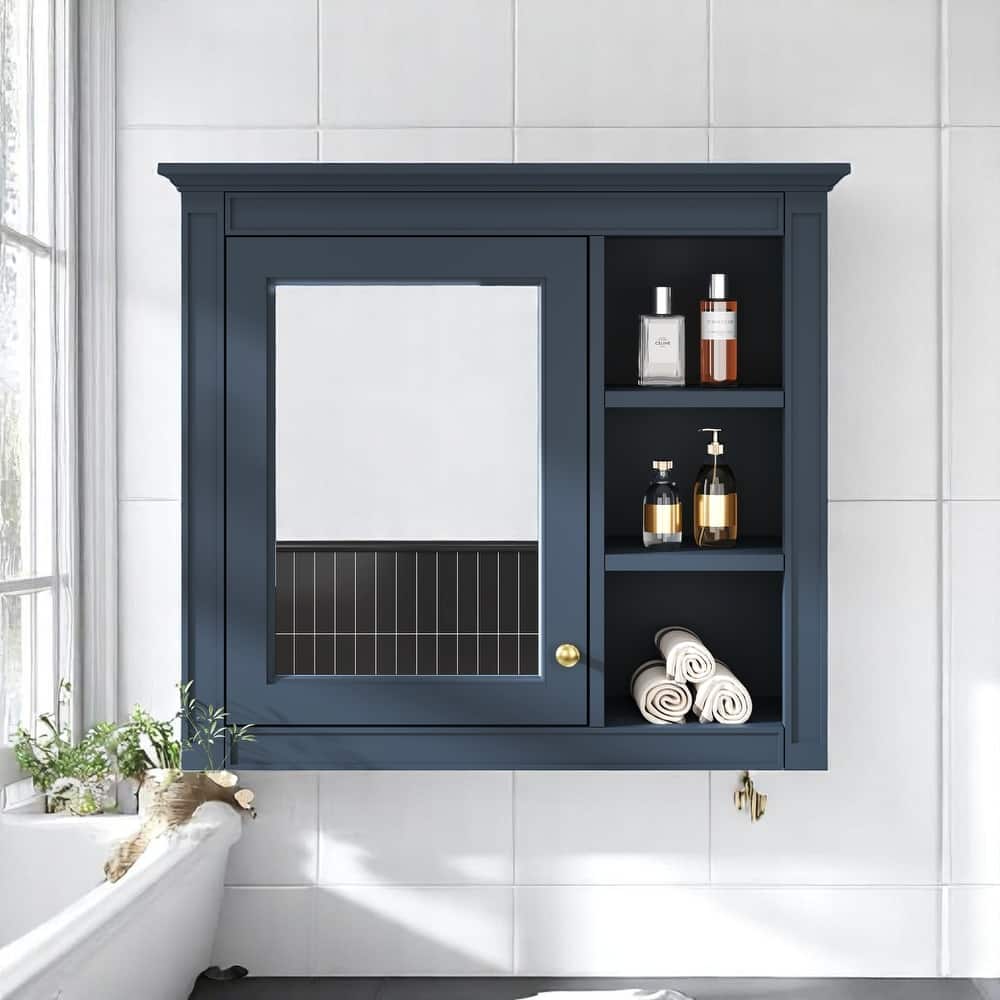 Modern Wall-Mounted Medicine Cabinet with Mirror and Open Shelves, 30" Bathroom Storage Cabinet