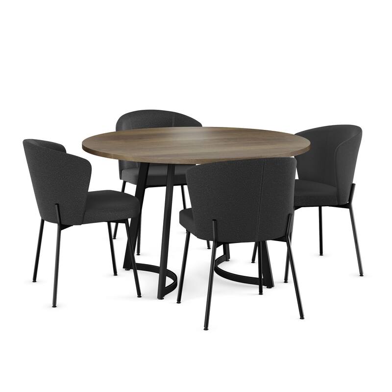 Amisco Joelle Solid Wood Table and Camilla Chairs 5-Pieces Dining Set - Beige Solid Top / Grey Polyester / Black Metal