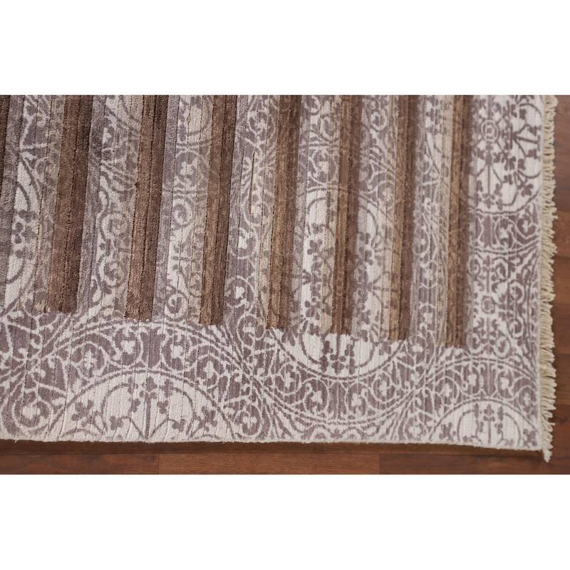 Striped Abstract Modern Oriental Accent Rug Handmade Wool Carpet - 2'8"x 4'7"