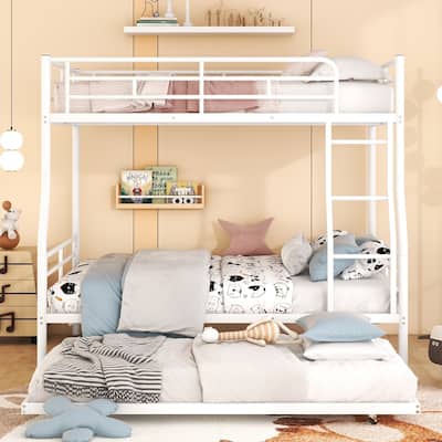 Full XL Over Queen Metal Bunk Bed with Trundle