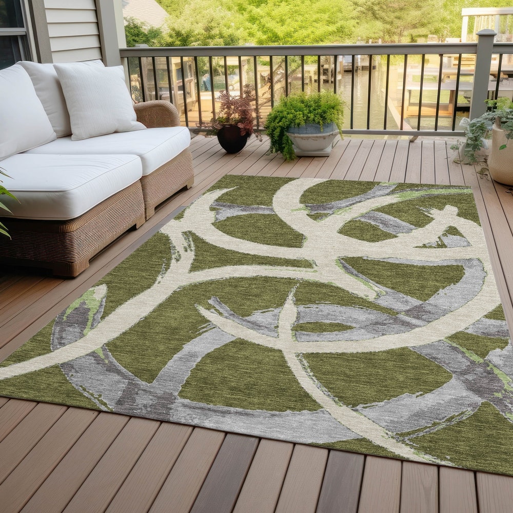 Machine Washable Indoor/ Outdoor Abstract Contemporary Chantille Rug