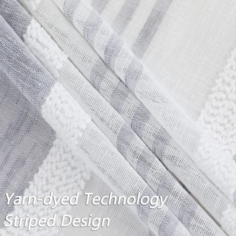 Vertical Stripe Linen Textured Voile Sheer Kitchen Tier Curtains