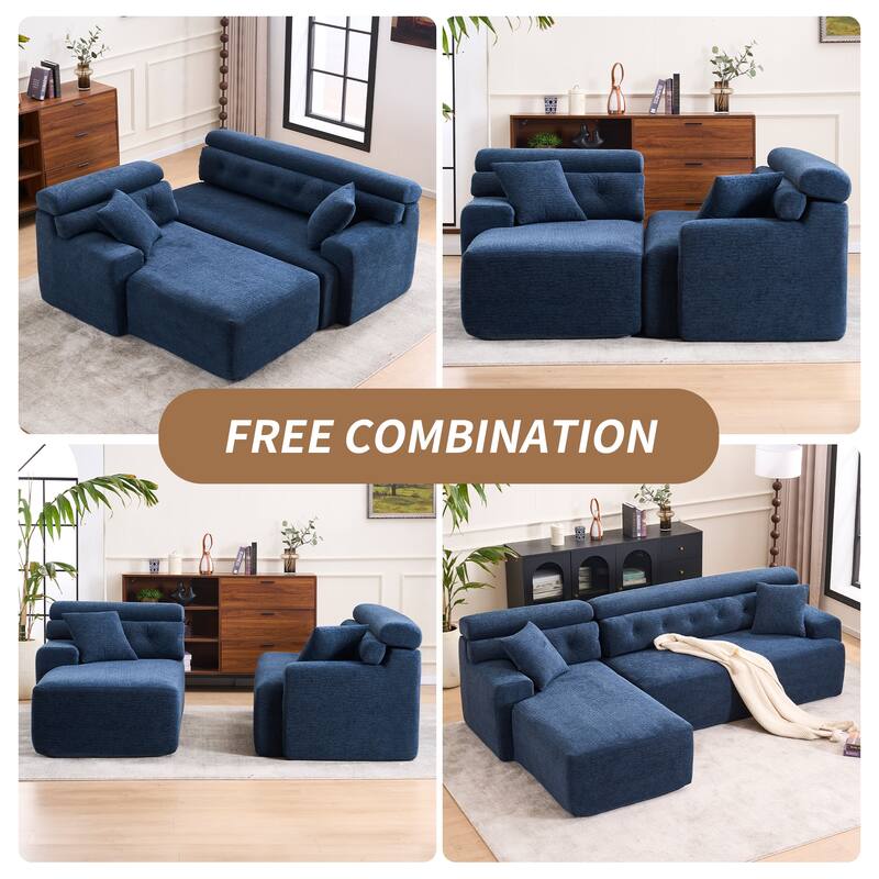 105" Chenille Sectional Sofa with Chaise Lounge & 2 Pillows